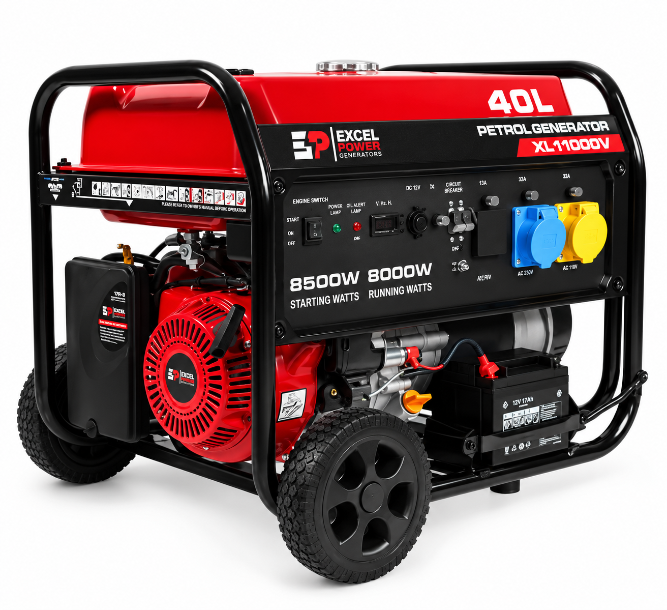 Excel Power XL11000V | 8kW Open Frame Petrol Generator | 110V & 230V | Electric & Recoil Start | AVR