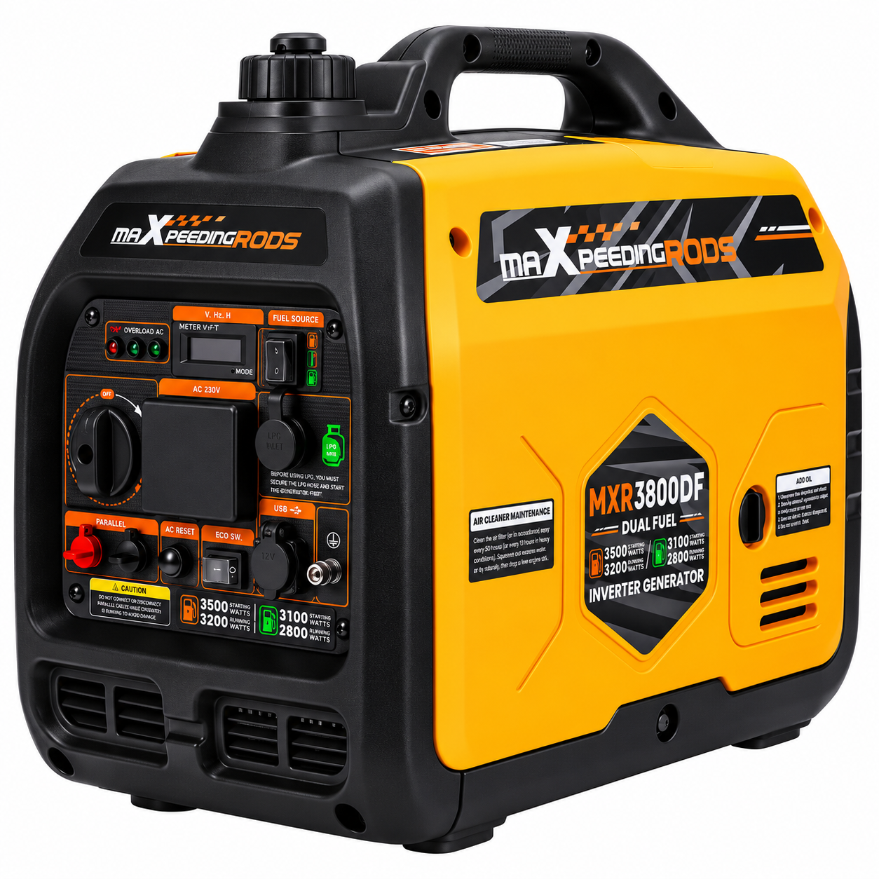 maXpeedingRODS MXR3800DF | 3.5kW Dual Fuel Inverter Generator | 230V | Petrol & LPG | Recoil Start